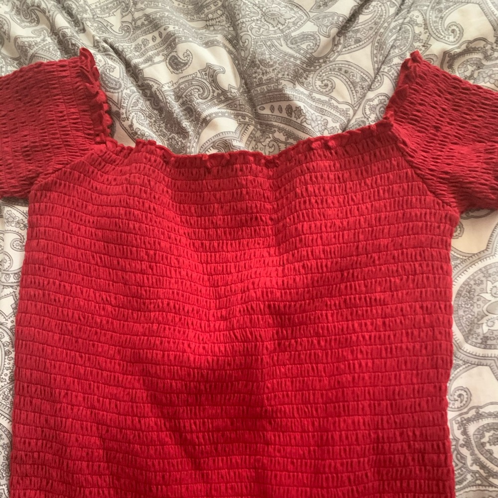 Red off the shoulder crop top